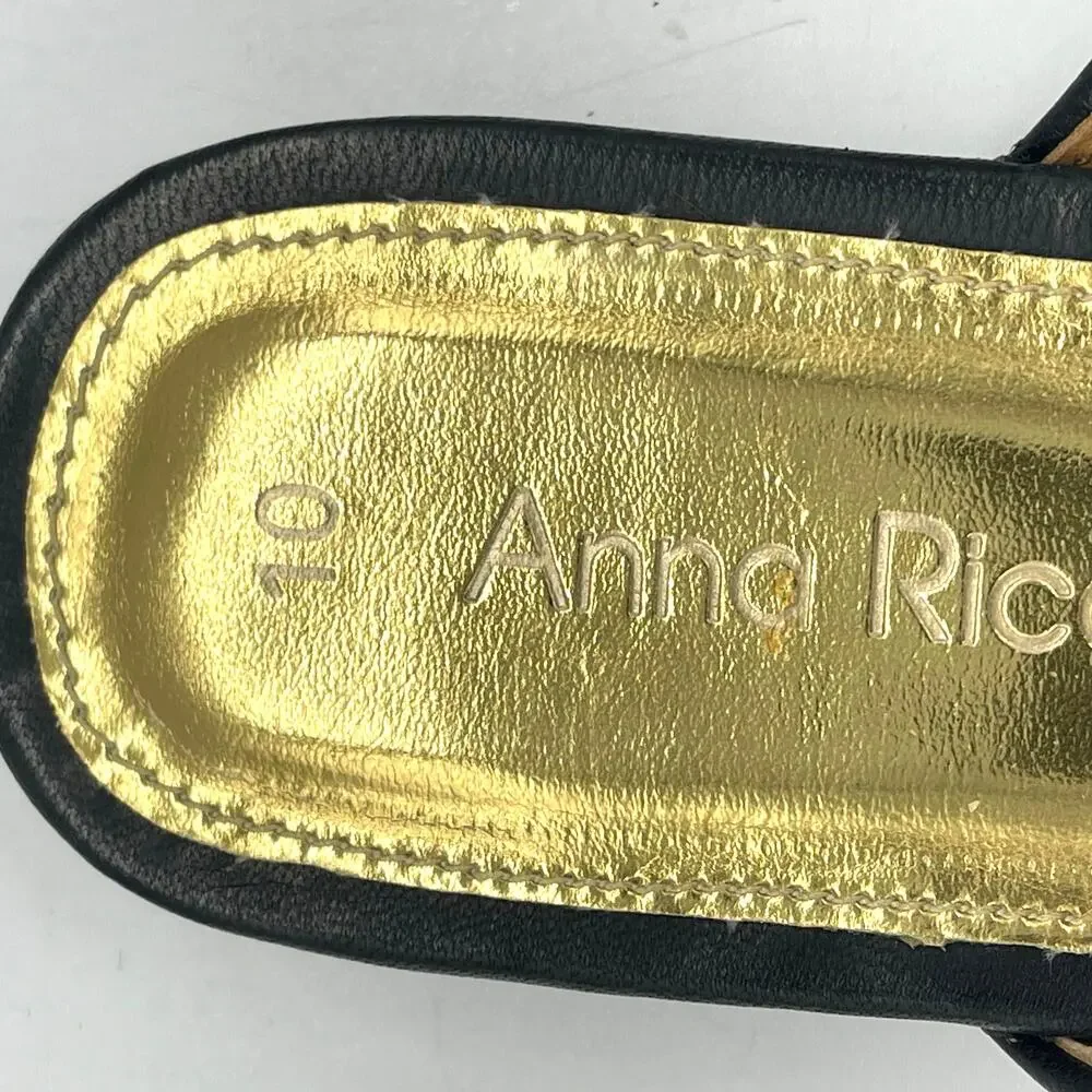 Anna Ricci Black Beaded Woven Women's Mules Size 10